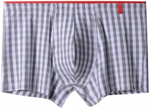Underwear for Men Cotton Plaid Striped Boxers Brief Low Rise Lightweight Comfy Shorts Underpants with Elastic Waist