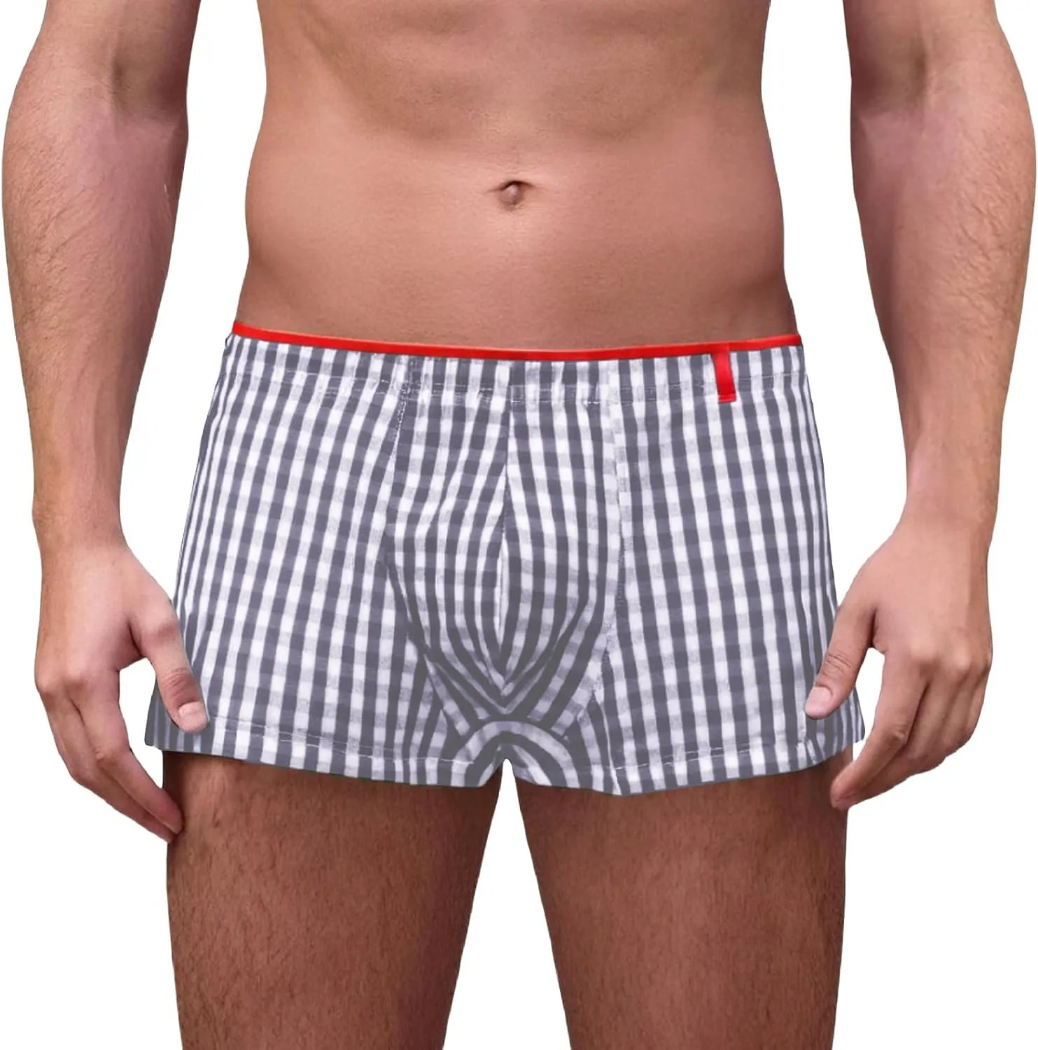 Underwear for Men Cotton Plaid Striped Boxers Brief Low Rise Lightweight Comfy Shorts Underpants with Elastic Waist