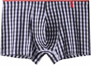 Underwear for Men Cotton Plaid Striped Boxers Brief Low Rise Lightweight Comfy Shorts Underpants with Elastic Waist