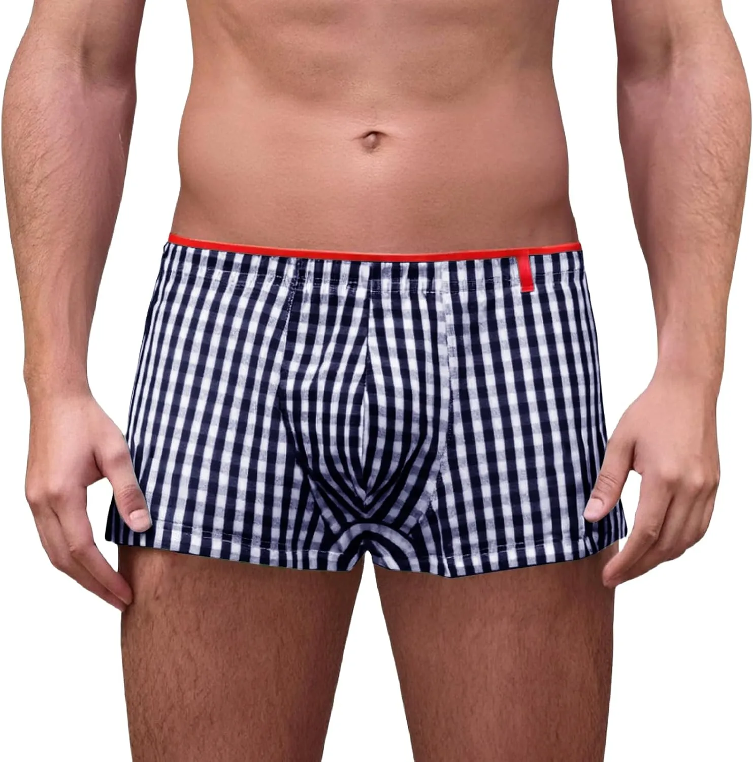 Underwear for Men Cotton Plaid Striped Boxers Brief Low Rise Lightweight Comfy Shorts Underpants with Elastic Waist