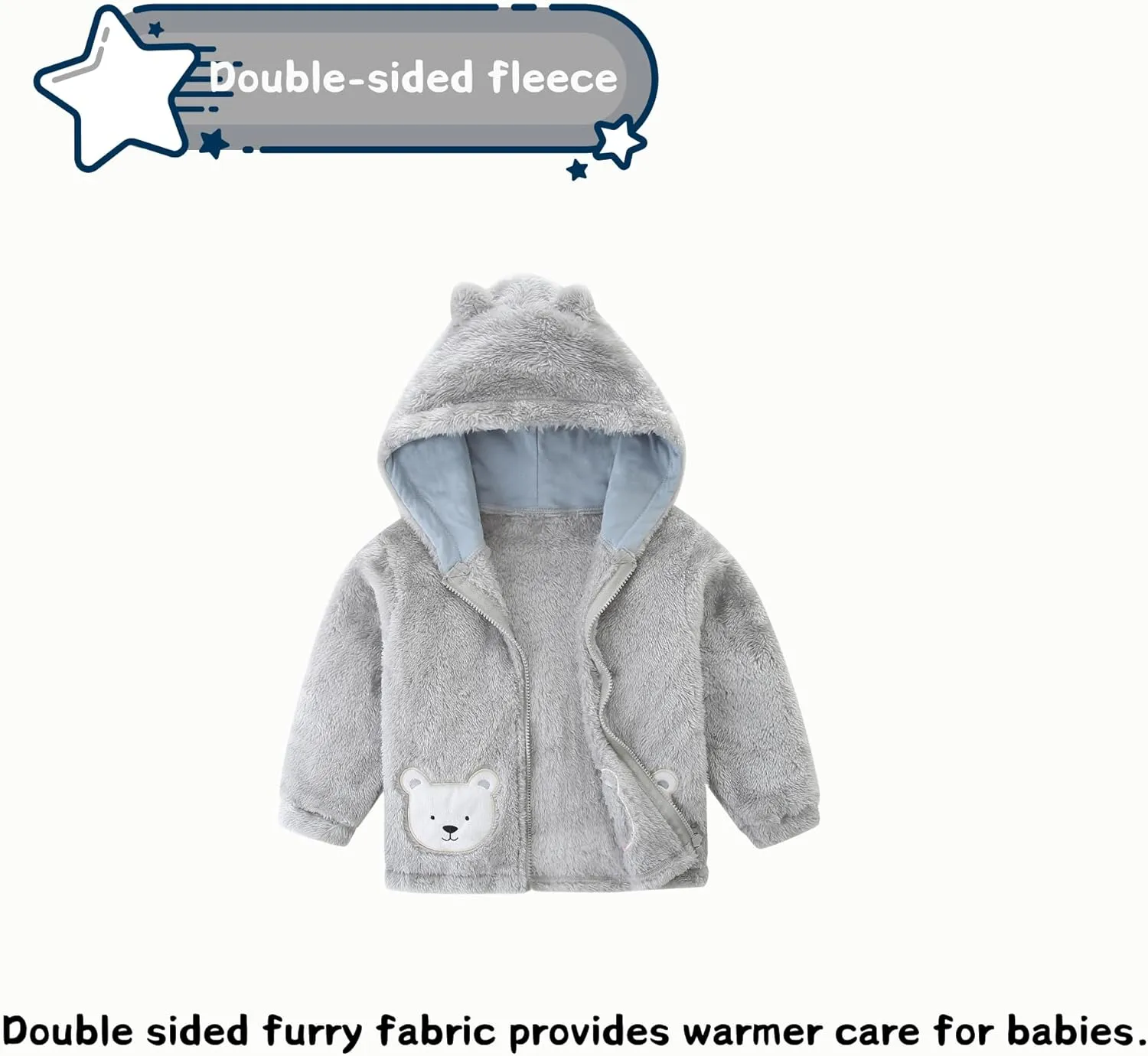 Unisex Cute Polar Fleece Lined Sherpa Full-Zip Jacket Coat Winter Warm Hoodie for 0-4t
