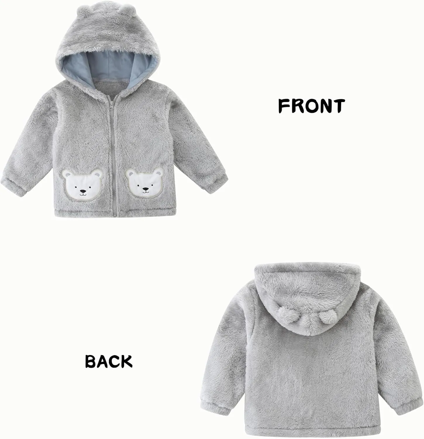 Unisex Cute Polar Fleece Lined Sherpa Full-Zip Jacket Coat Winter Warm Hoodie for 0-4t