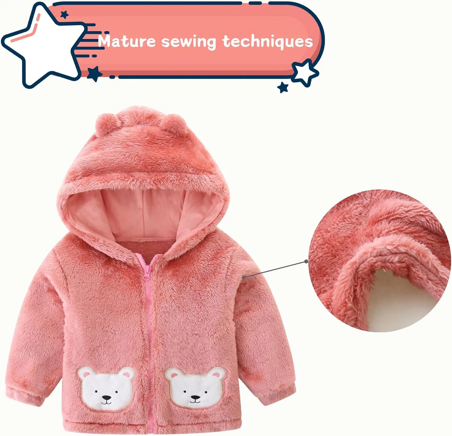 Unisex Cute Polar Fleece Lined Sherpa Full-Zip Jacket Coat Winter Warm Hoodie for 0-4t