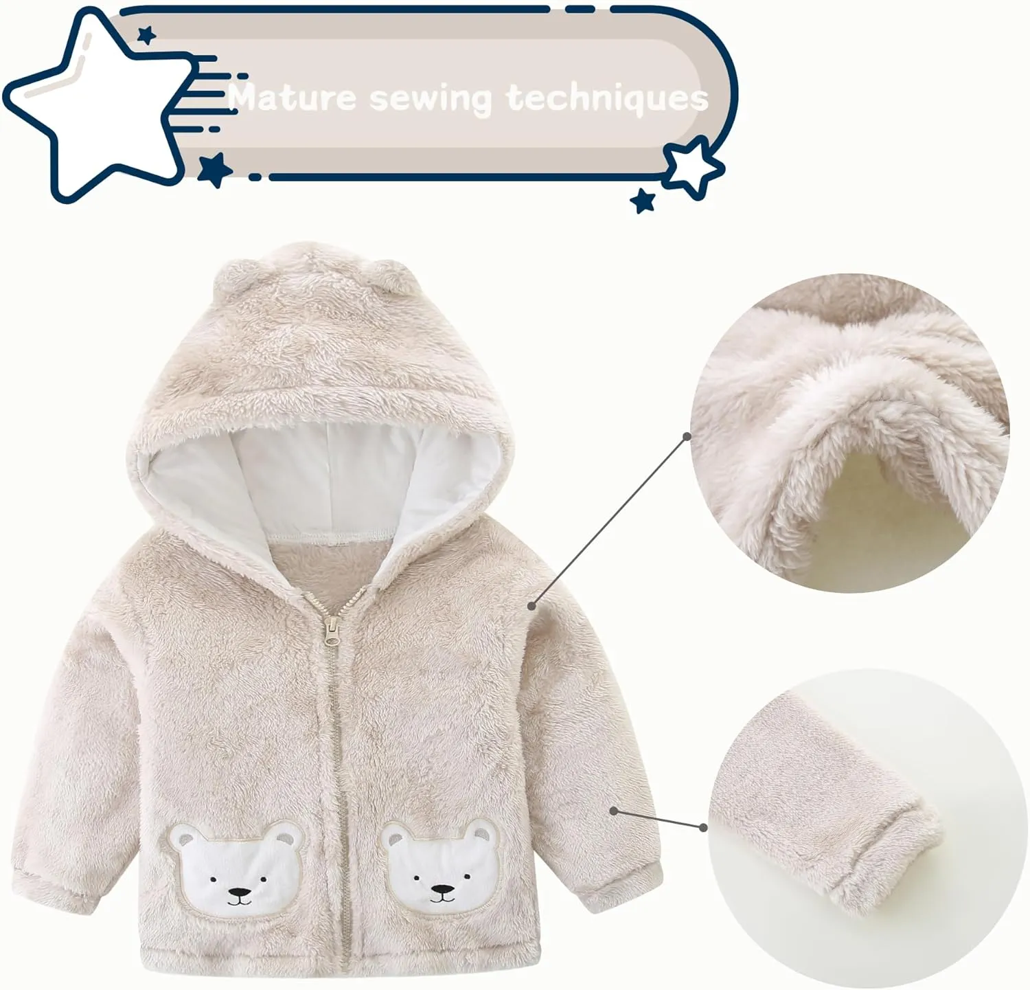 Unisex Cute Polar Fleece Lined Sherpa Full-Zip Jacket Coat Winter Warm Hoodie for 0-4t