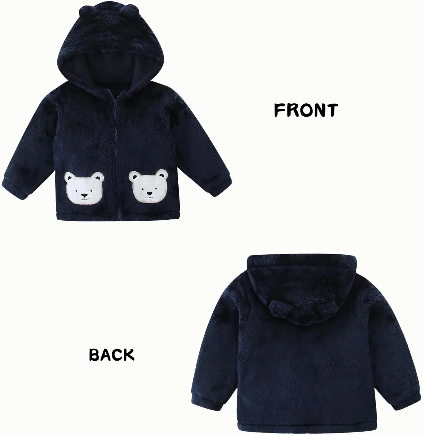 Unisex Cute Polar Fleece Lined Sherpa Full-Zip Jacket Coat Winter Warm Hoodie for 0-4t