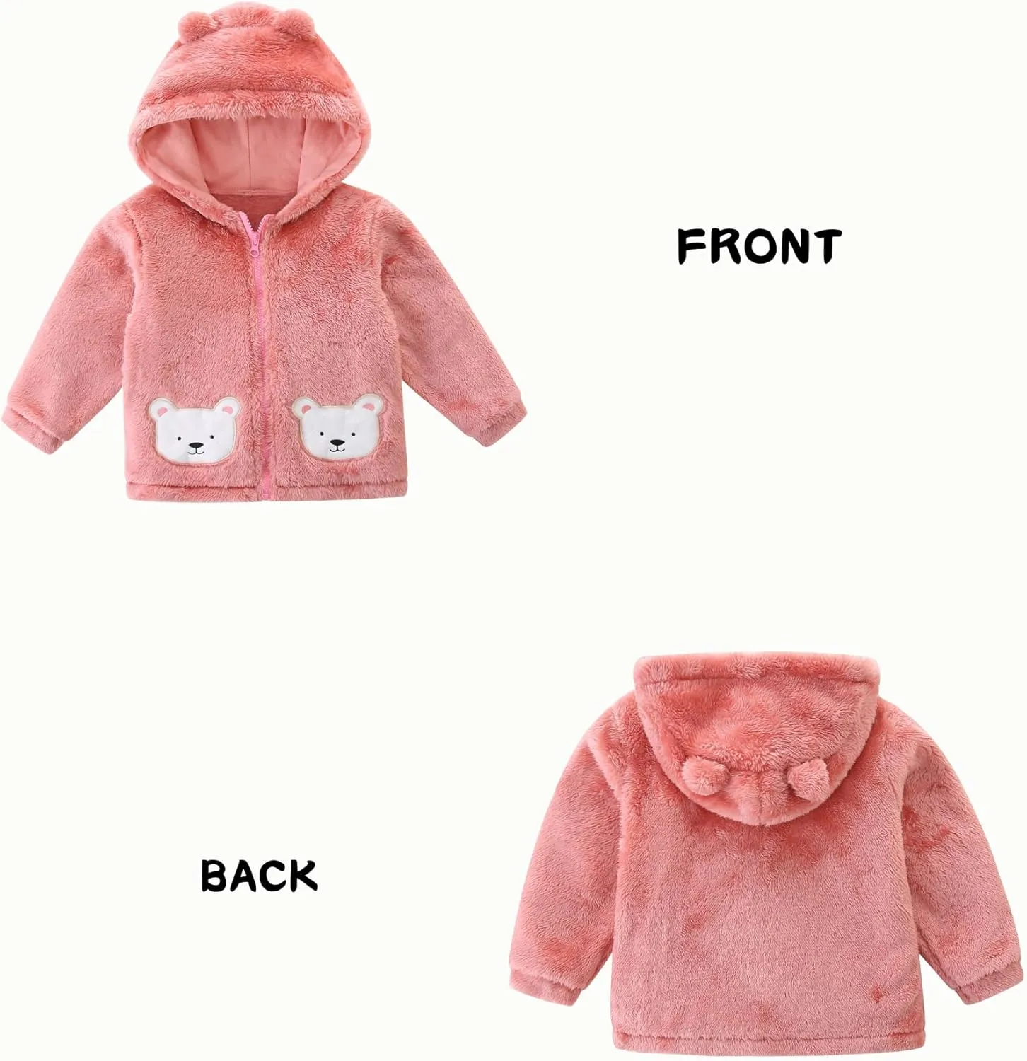 Unisex Cute Polar Fleece Lined Sherpa Full-Zip Jacket Coat Winter Warm Hoodie for 0-4t