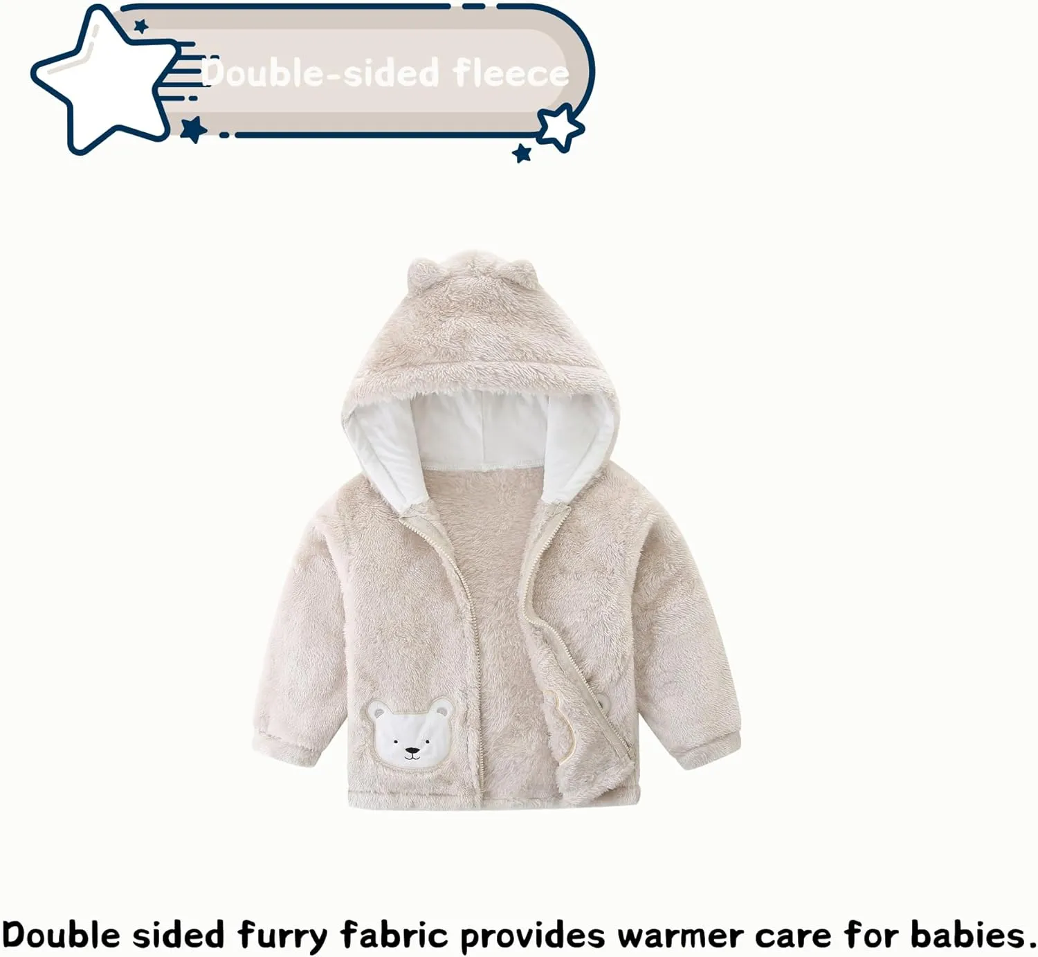 Unisex Cute Polar Fleece Lined Sherpa Full-Zip Jacket Coat Winter Warm Hoodie for 0-4t