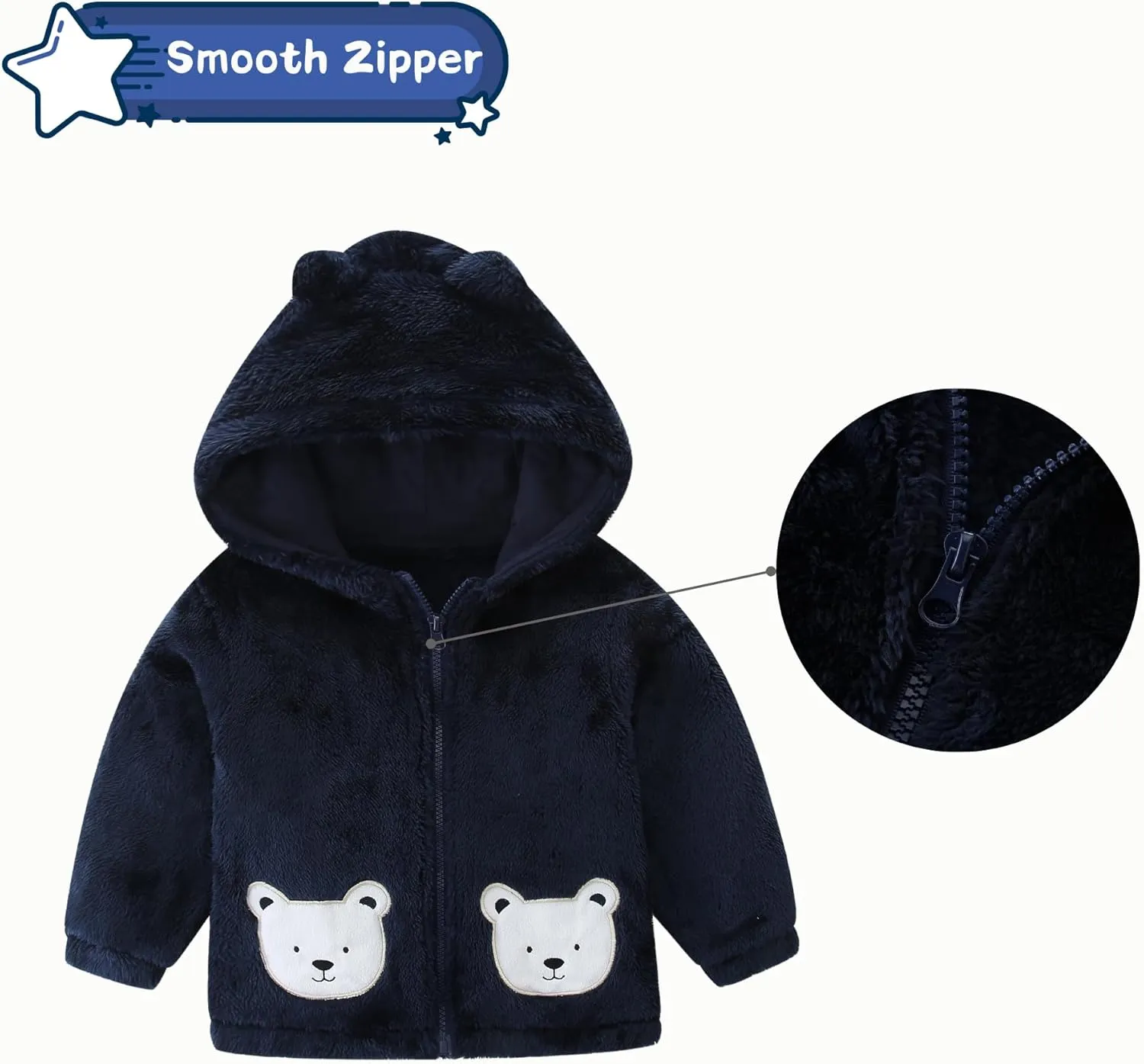 Unisex Cute Polar Fleece Lined Sherpa Full-Zip Jacket Coat Winter Warm Hoodie for 0-4t