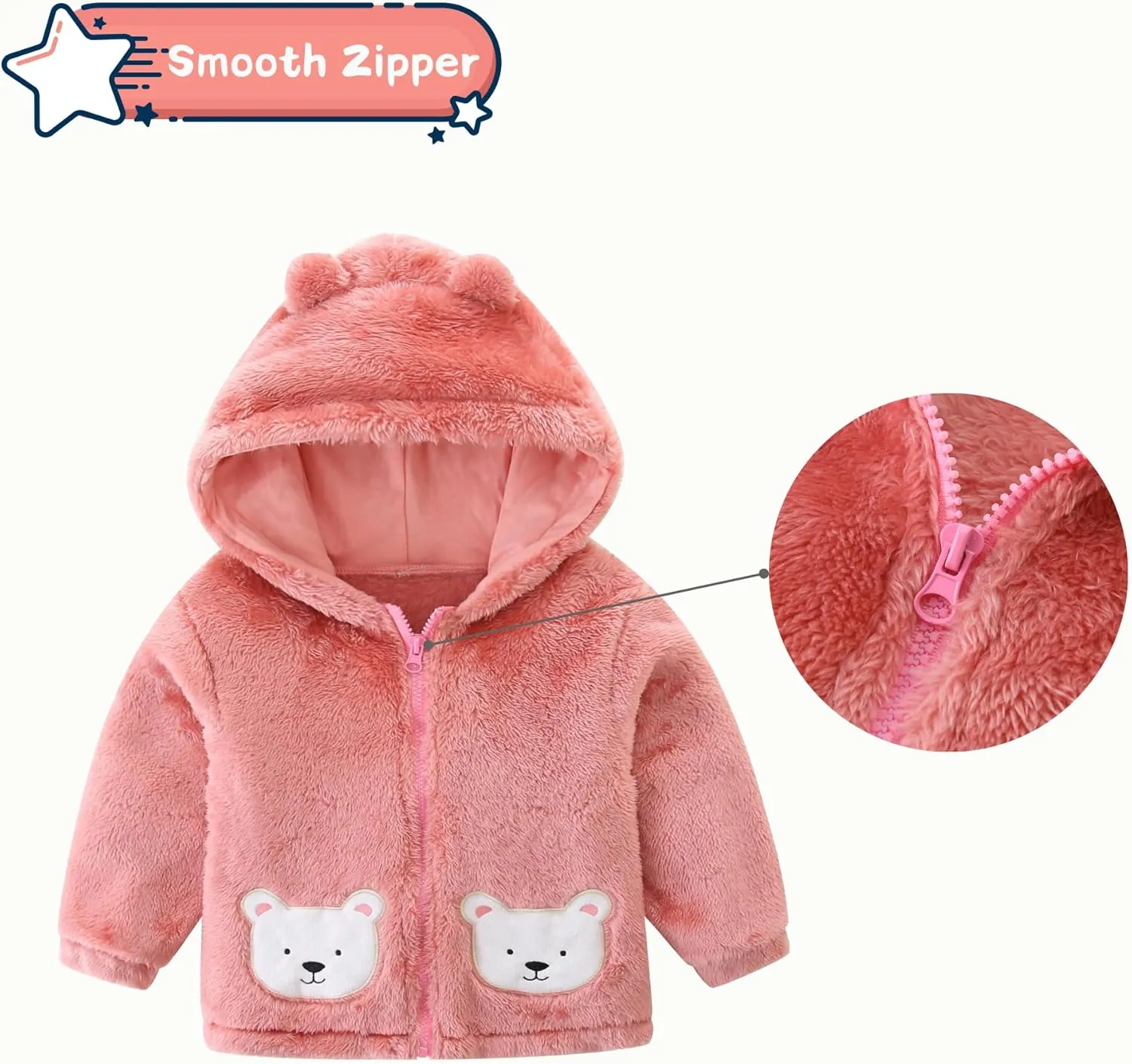 Unisex Cute Polar Fleece Lined Sherpa Full-Zip Jacket Coat Winter Warm Hoodie for 0-4t