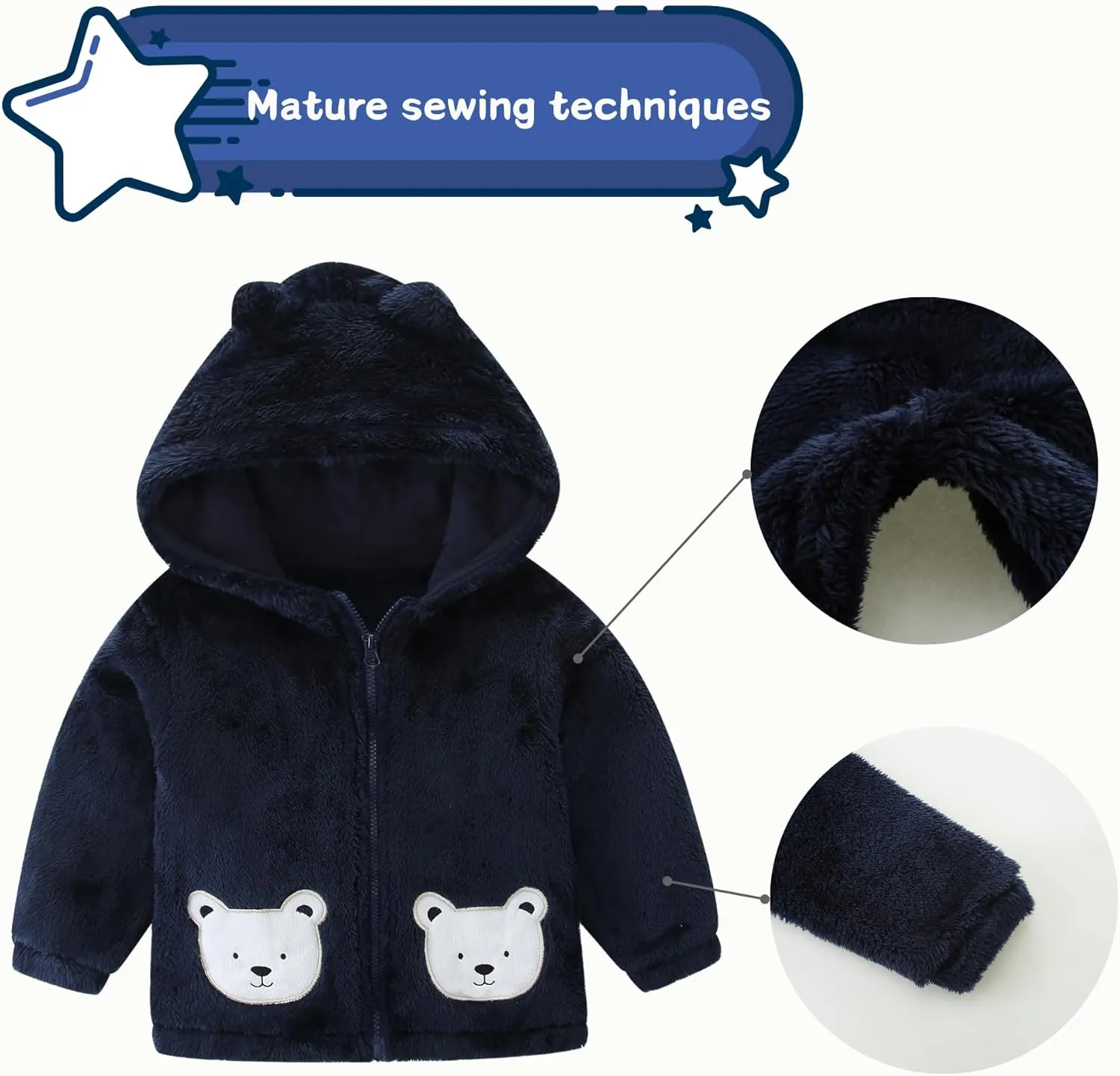 Unisex Cute Polar Fleece Lined Sherpa Full-Zip Jacket Coat Winter Warm Hoodie for 0-4t