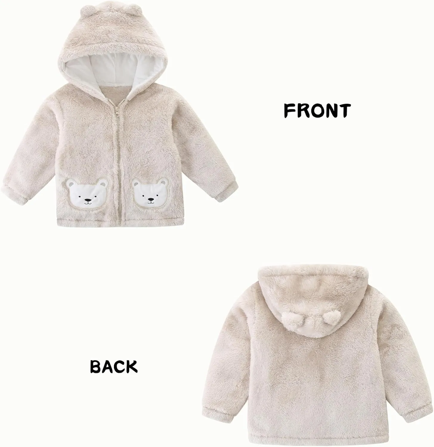 Unisex Cute Polar Fleece Lined Sherpa Full-Zip Jacket Coat Winter Warm Hoodie for 0-4t