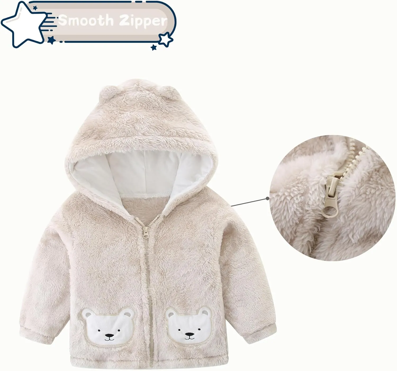 Unisex Cute Polar Fleece Lined Sherpa Full-Zip Jacket Coat Winter Warm Hoodie for 0-4t
