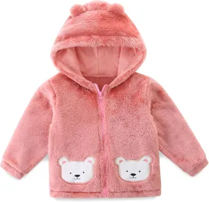 Unisex Cute Polar Fleece Lined Sherpa Full-Zip Jacket Coat Winter Warm Hoodie for 0-4t