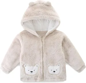 Unisex Cute Polar Fleece Lined Sherpa Full-Zip Jacket Coat Winter Warm Hoodie for 0-4t