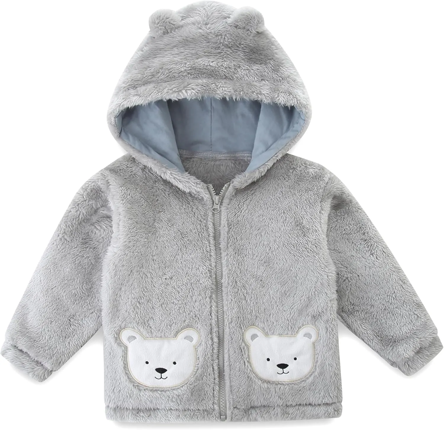 Unisex Cute Polar Fleece Lined Sherpa Full-Zip Jacket Coat Winter Warm Hoodie for 0-4t