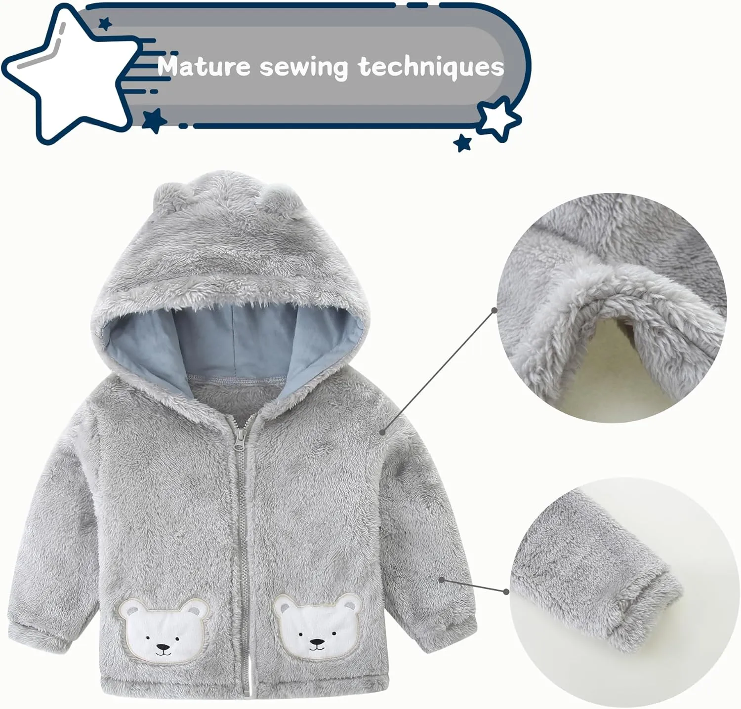 Unisex Cute Polar Fleece Lined Sherpa Full-Zip Jacket Coat Winter Warm Hoodie for 0-4t