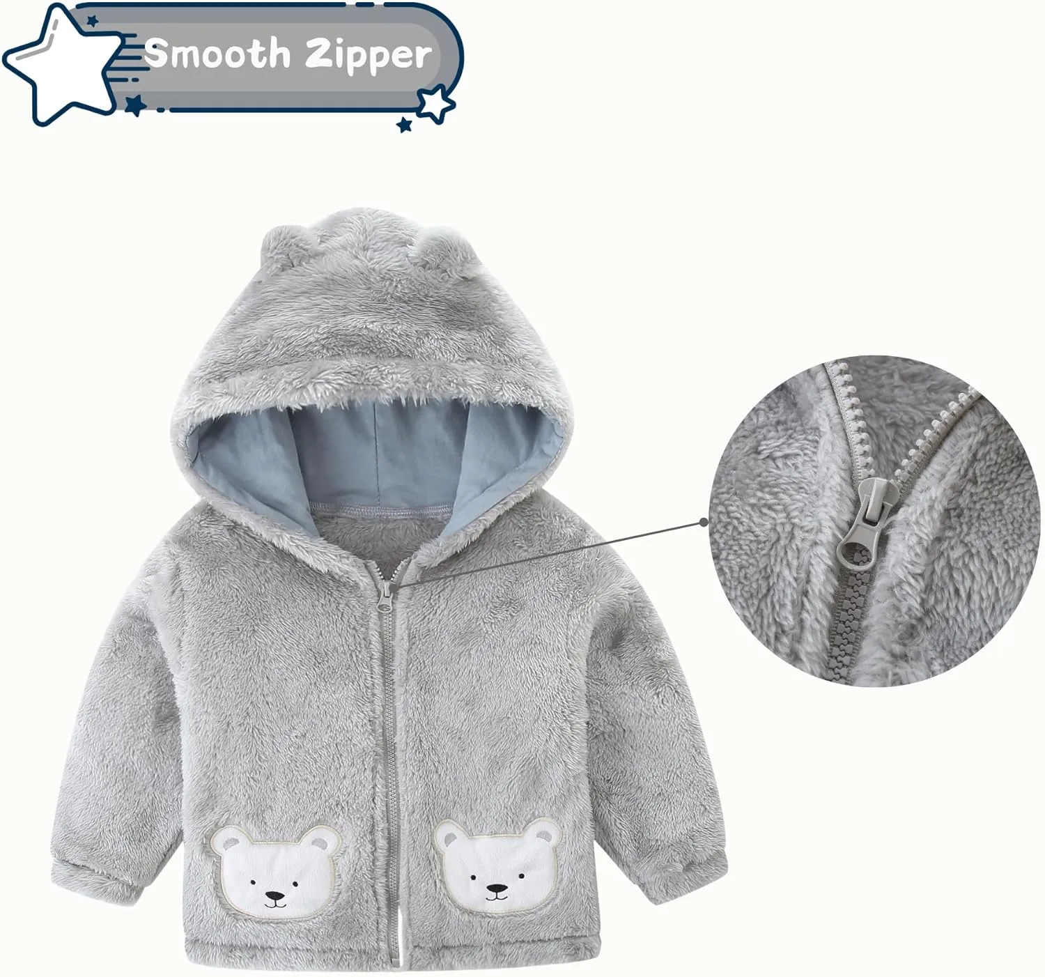 Unisex Cute Polar Fleece Lined Sherpa Full-Zip Jacket Coat Winter Warm Hoodie for 0-4t