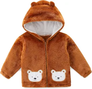Unisex Cute Polar Fleece Lined Sherpa Full-Zip Jacket Coat Winter Warm Hoodie for 0-4t