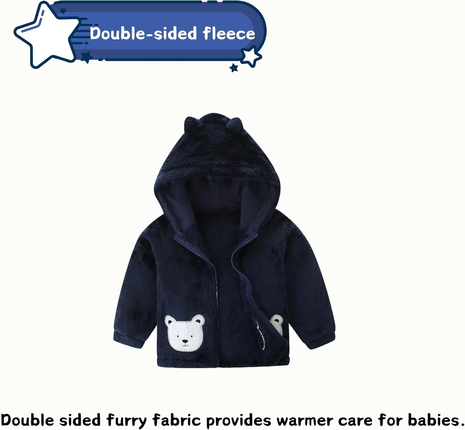 Unisex Cute Polar Fleece Lined Sherpa Full-Zip Jacket Coat Winter Warm Hoodie for 0-4t