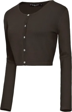 Urban CoCo Women's Long Sleeve Button Up Cropped Cardigan Sweaters for Women Crew Neck Short Bolero Shrug for Dresses
