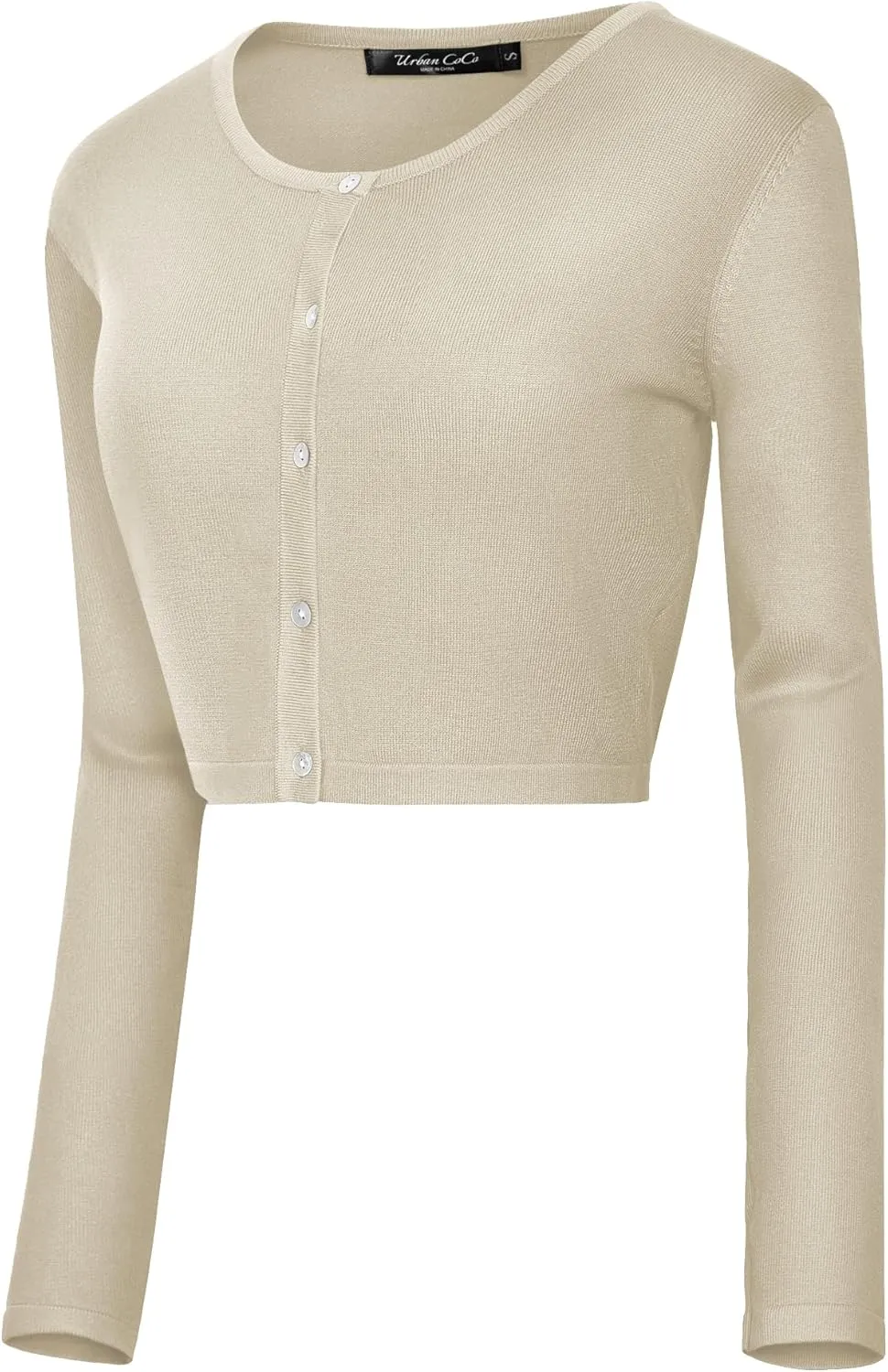 Urban CoCo Women's Long Sleeve Button Up Cropped Cardigan Sweaters for Women Crew Neck Short Bolero Shrug for Dresses