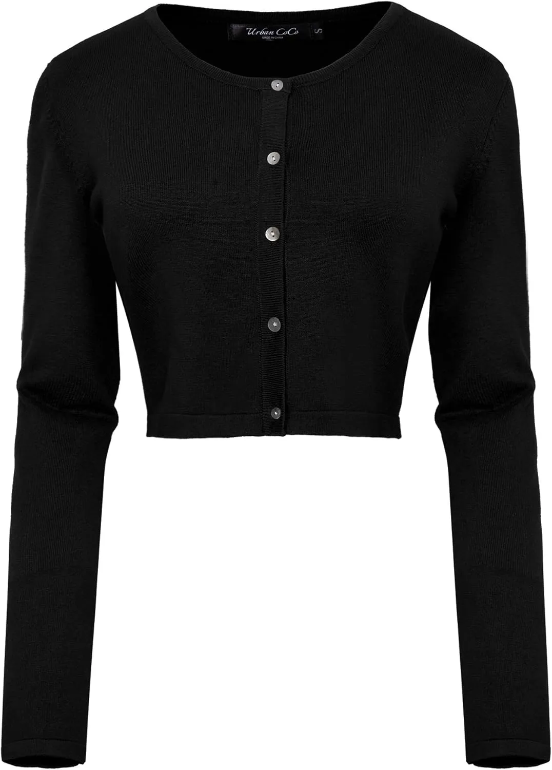 Urban CoCo Women's Long Sleeve Button Up Cropped Cardigan Sweaters for Women Crew Neck Short Bolero Shrug for Dresses