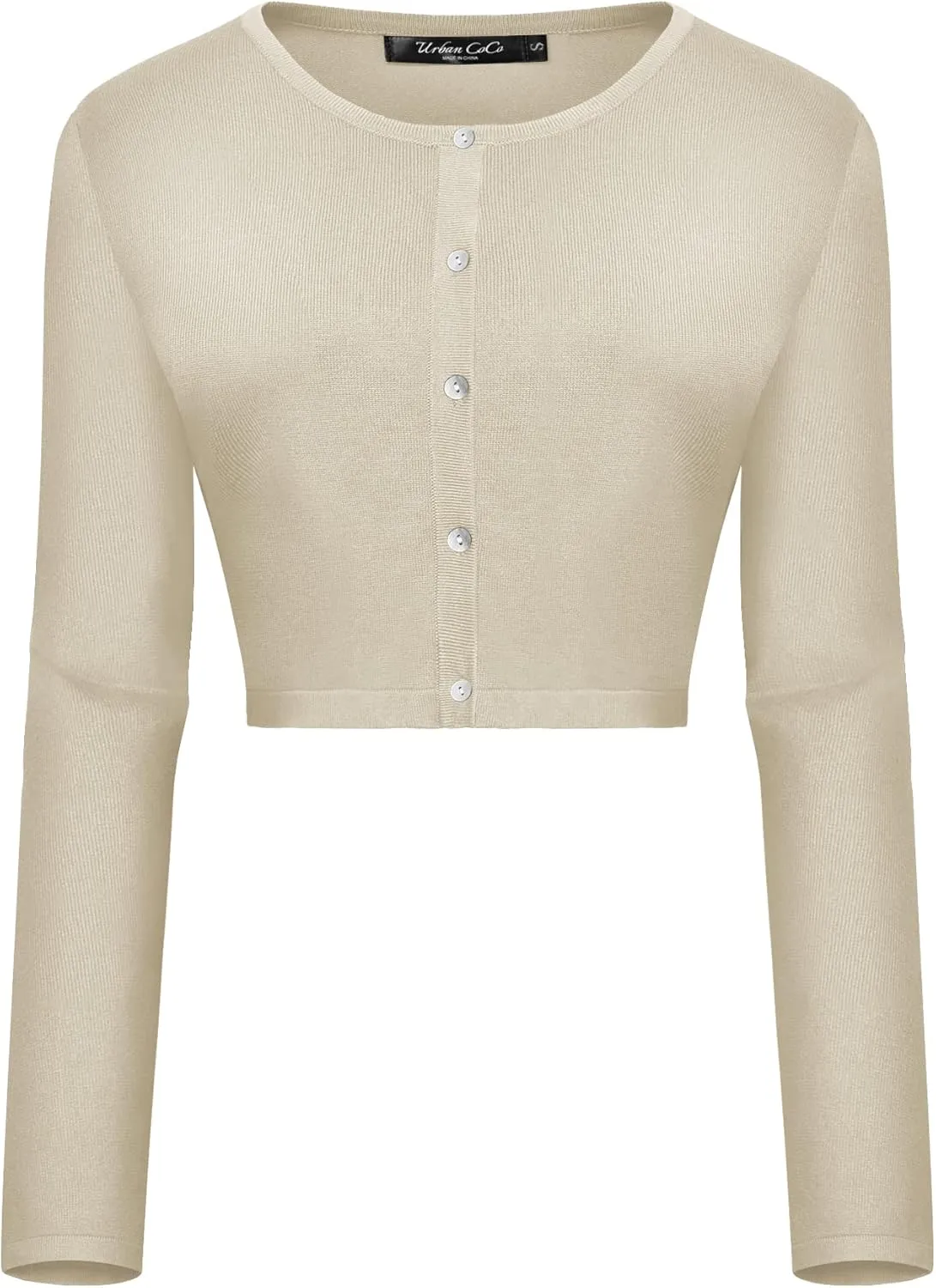 Urban CoCo Women's Long Sleeve Button Up Cropped Cardigan Sweaters for Women Crew Neck Short Bolero Shrug for Dresses