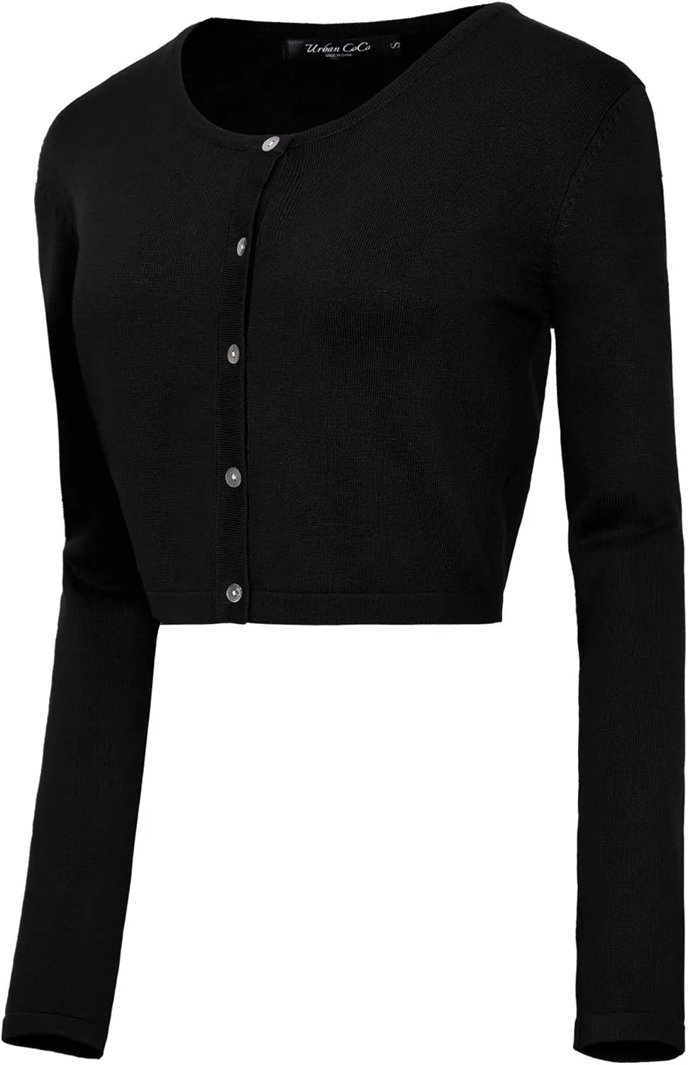 Urban CoCo Women's Long Sleeve Button Up Cropped Cardigan Sweaters for Women Crew Neck Short Bolero Shrug for Dresses
