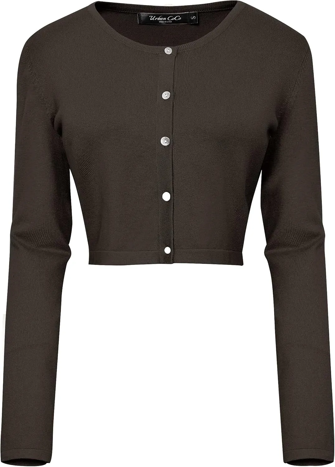 Urban CoCo Women's Long Sleeve Button Up Cropped Cardigan Sweaters for Women Crew Neck Short Bolero Shrug for Dresses