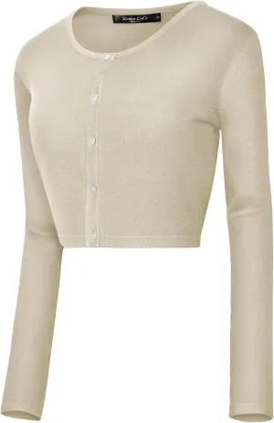 Urban CoCo Women's Long Sleeve Button Up Cropped Cardigan Sweaters for Women Crew Neck Short Bolero Shrug for Dresses
