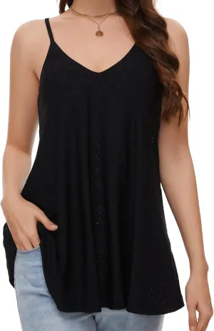 V Neck Strappy Tank Top with Removable Built in Bra Cup Summer Flowy Pleated Sleveless Shirt Adjsutbale Strap Blouse S-3XL