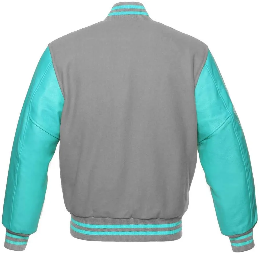 Varsity Jacket Baseball Letterman Bomber School Premium Wool Tiffany Genuine leather sleeves