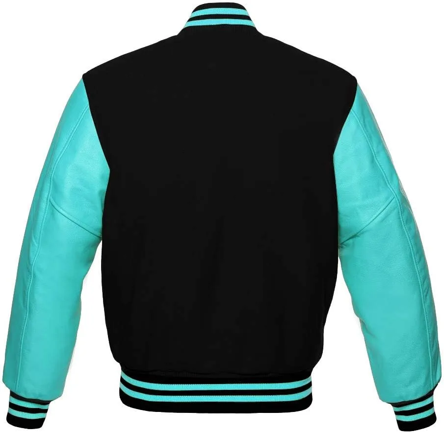 Varsity Jacket Baseball Letterman Bomber School Premium Wool Tiffany Genuine leather sleeves