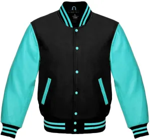 Varsity Jacket Baseball Letterman Bomber School Premium Wool Tiffany Genuine leather sleeves
