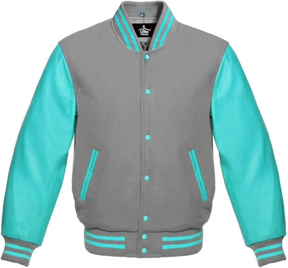 Varsity Jacket Baseball Letterman Bomber School Premium Wool Tiffany Genuine leather sleeves
