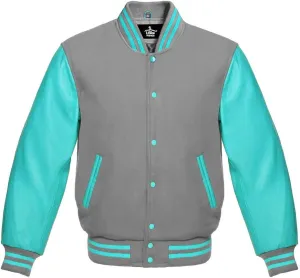 Varsity Jacket Baseball Letterman Bomber School Premium Wool Tiffany Genuine leather sleeves