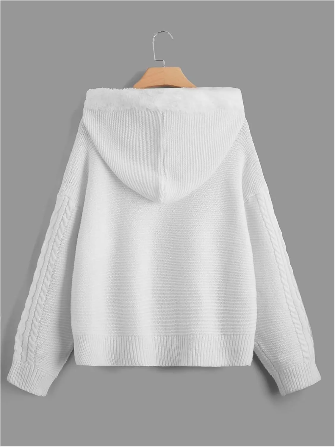 Verdusa Women's Bow Knot Button Front Cable Knit Hooded Cardigan Sweater Long Sleeve Outerwear