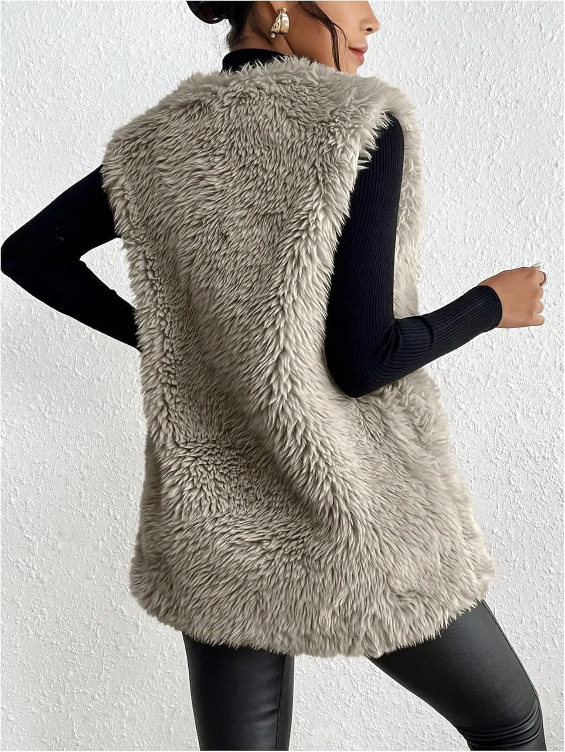 Verdusa Women's Fuzzy Faux Fur Sleeveless Vest Teddy Coats Open Front Plush Waistcoat Outerwear