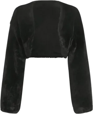 Verdusa Women's Open Front Long Sleeve Faux Fur Fuzzy Crop Jacket Outerwear Cardigan