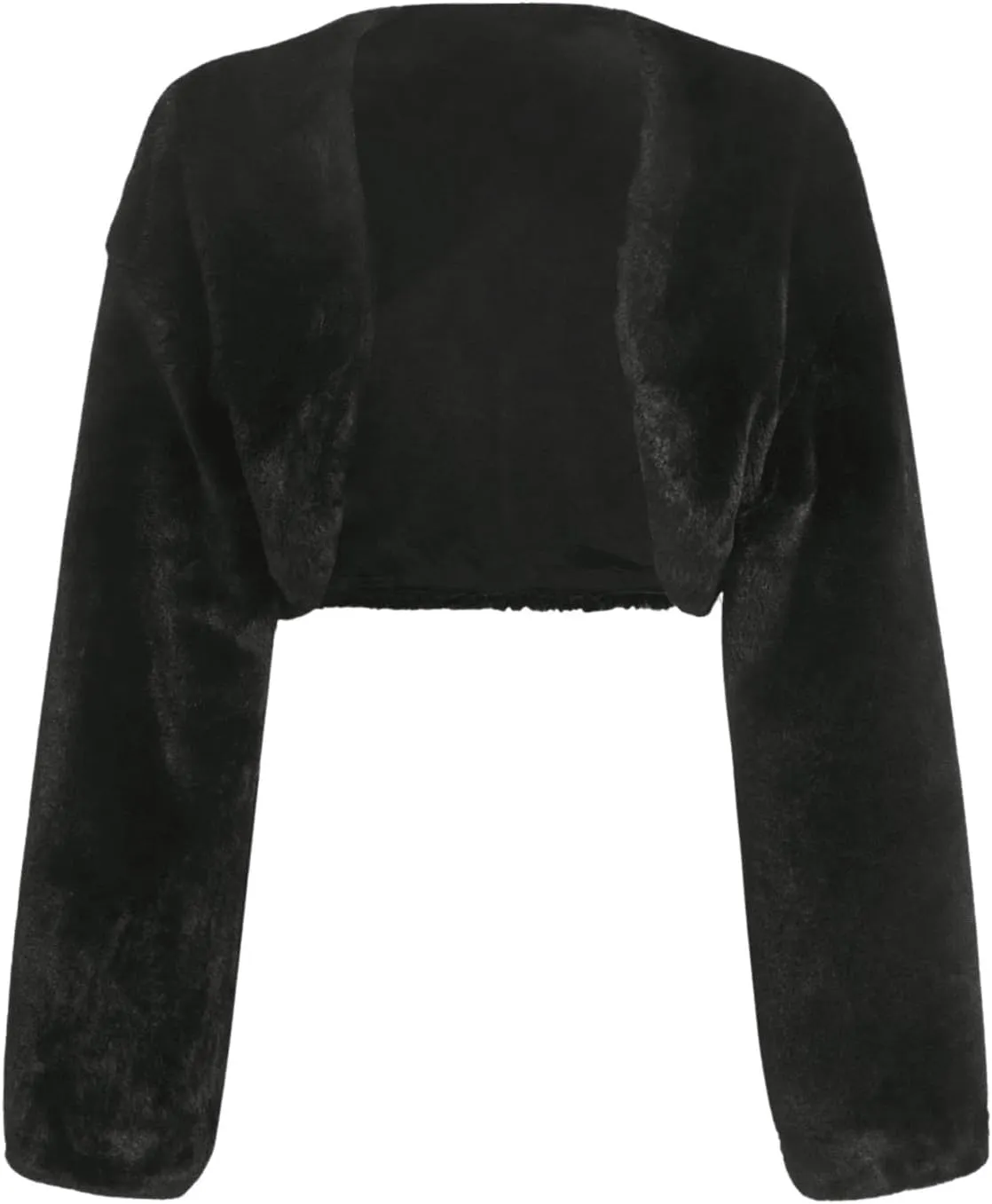 Verdusa Women's Open Front Long Sleeve Faux Fur Fuzzy Crop Jacket Outerwear Cardigan