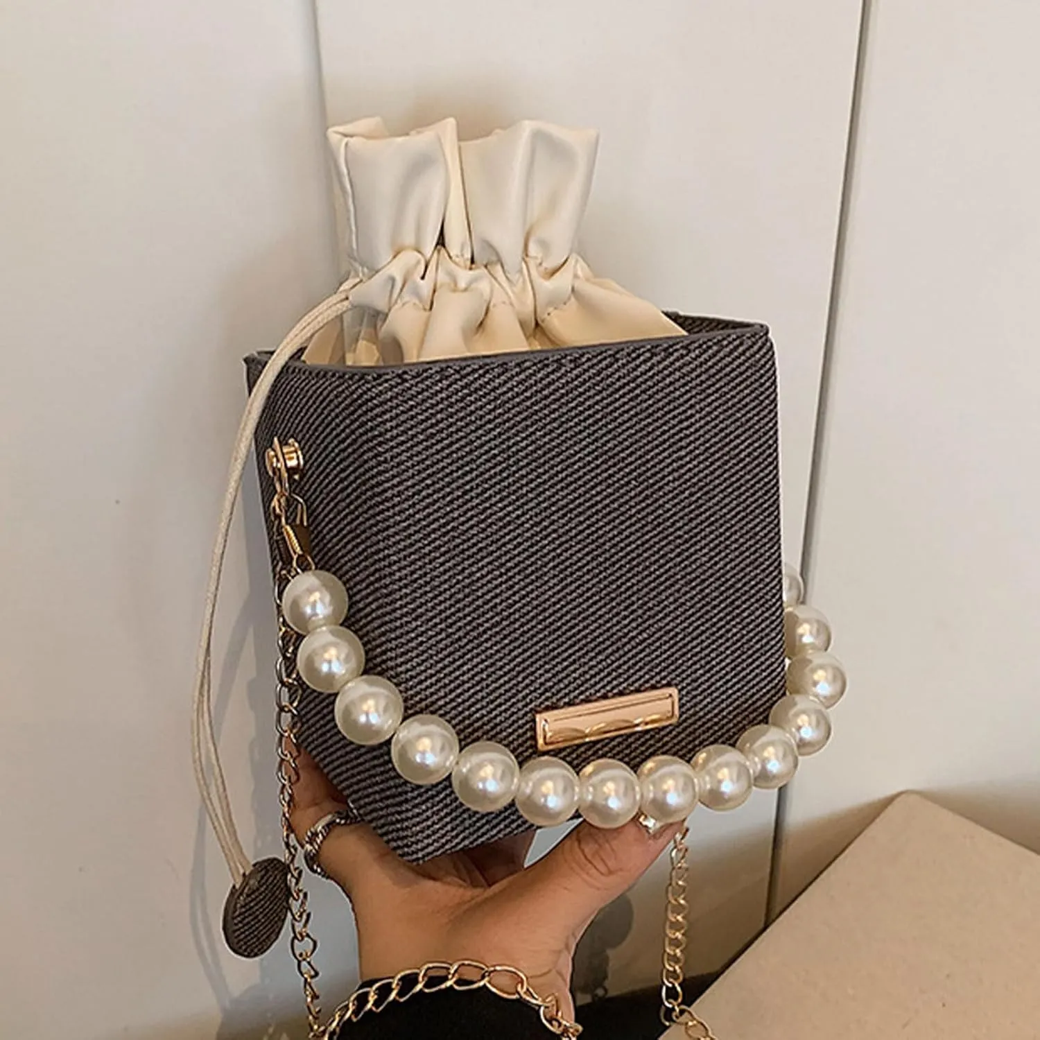 Versatile Bucket Bag for Women Shoulder Bags with Detachable Chain Strap Evening Purse Top Handle Bag Handbag