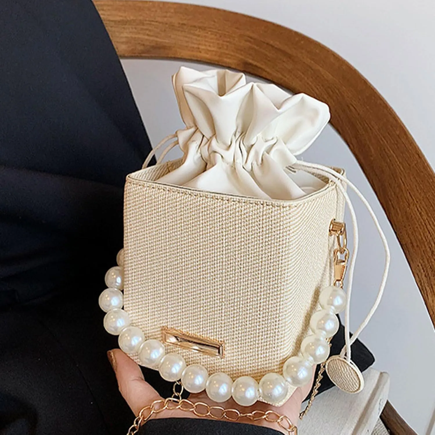 Versatile Bucket Bag for Women Shoulder Bags with Detachable Chain Strap Evening Purse Top Handle Bag Handbag