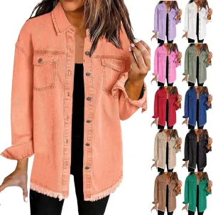 VESNIBA 2024 Jean Jackets for Women Fashion Oversized Button Down Denim Jacket Western Fall Shacket Jacket with