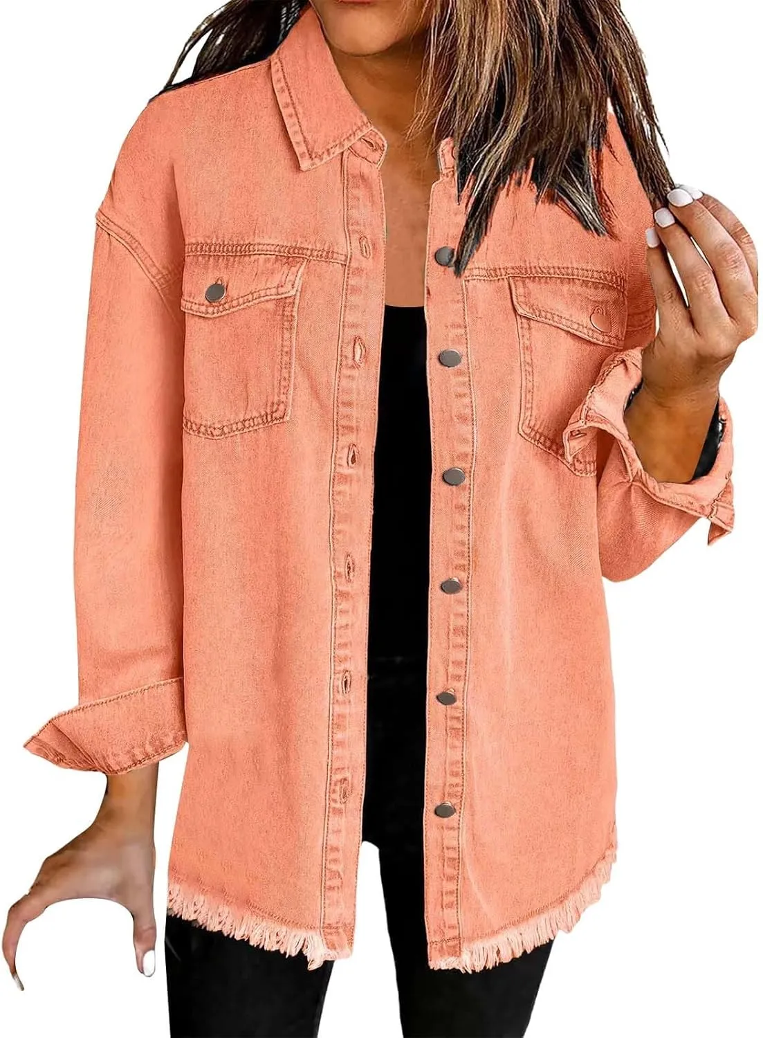 VESNIBA 2024 Jean Jackets for Women Fashion Oversized Button Down Denim Jacket Western Fall Shacket Jacket with