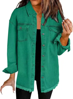 VESNIBA 2024 Jean Jackets for Women Fashion Oversized Button Down Denim Jacket Western Fall Shacket Jacket with