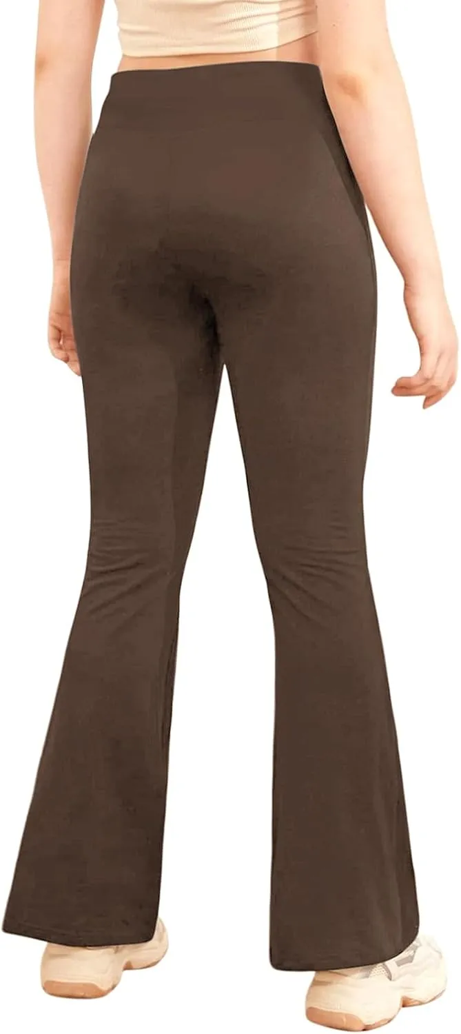 viehunt Girls Crossover High Waisted Flare Leggings Bootcut Solid Full Length Cute Yoga Pants