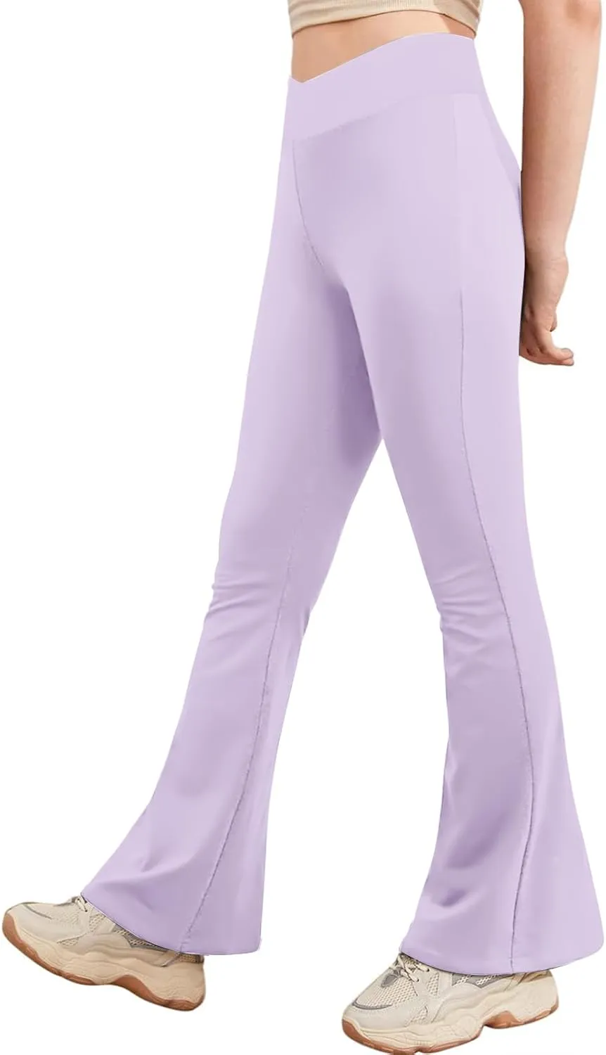 viehunt Girls Crossover High Waisted Flare Leggings Bootcut Solid Full Length Cute Yoga Pants