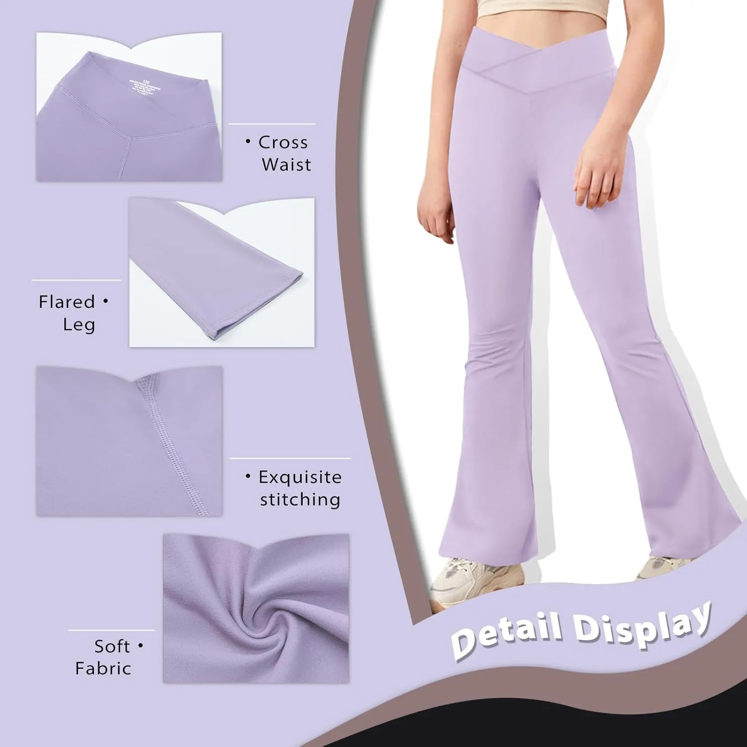 viehunt Girls Crossover High Waisted Flare Leggings Bootcut Solid Full Length Cute Yoga Pants