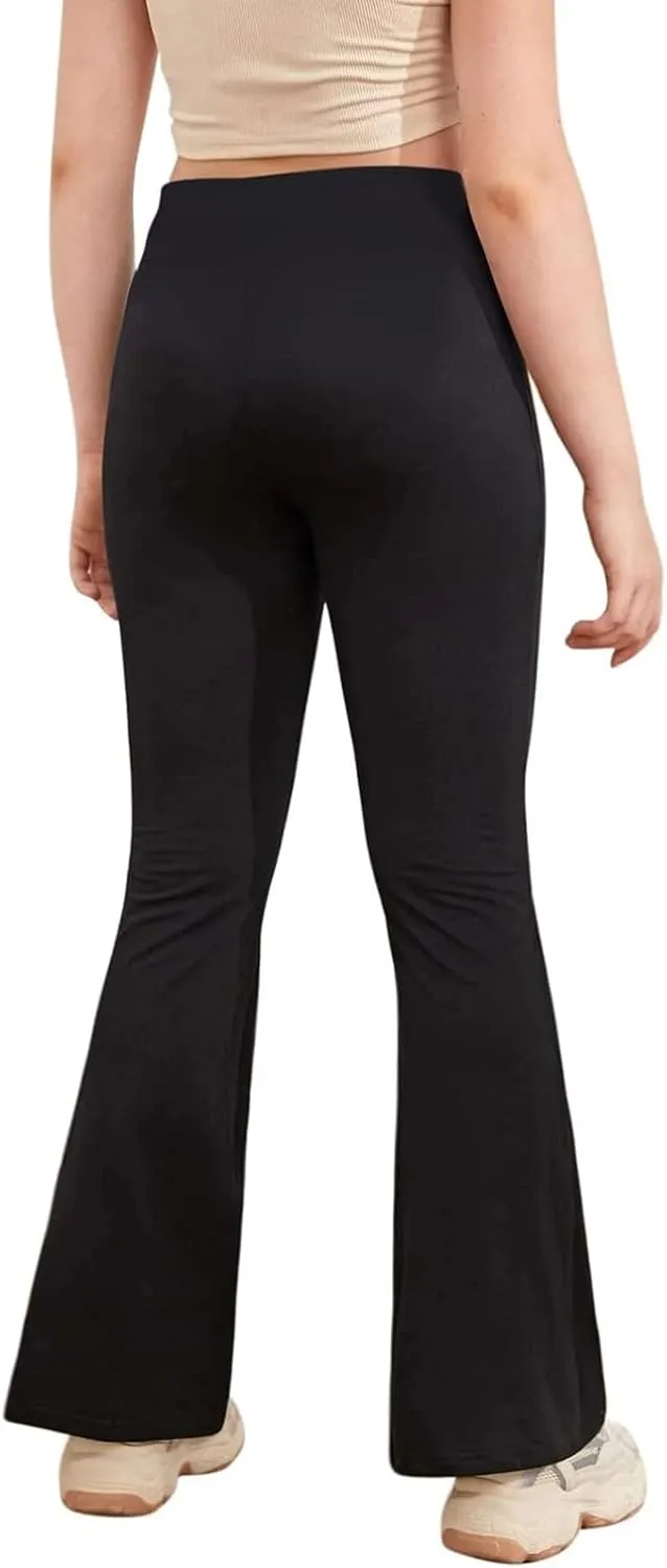 viehunt Girls Crossover High Waisted Flare Leggings Bootcut Solid Full Length Cute Yoga Pants
