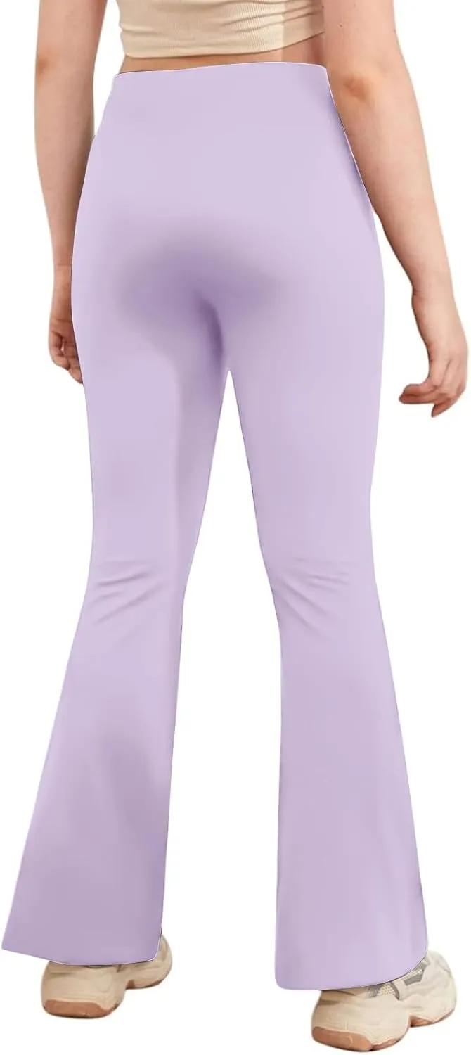 viehunt Girls Crossover High Waisted Flare Leggings Bootcut Solid Full Length Cute Yoga Pants